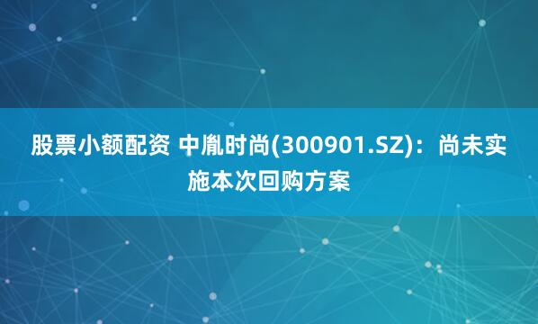 股票小额配资 中胤时尚(300901.SZ)：尚未实施本次回购方案